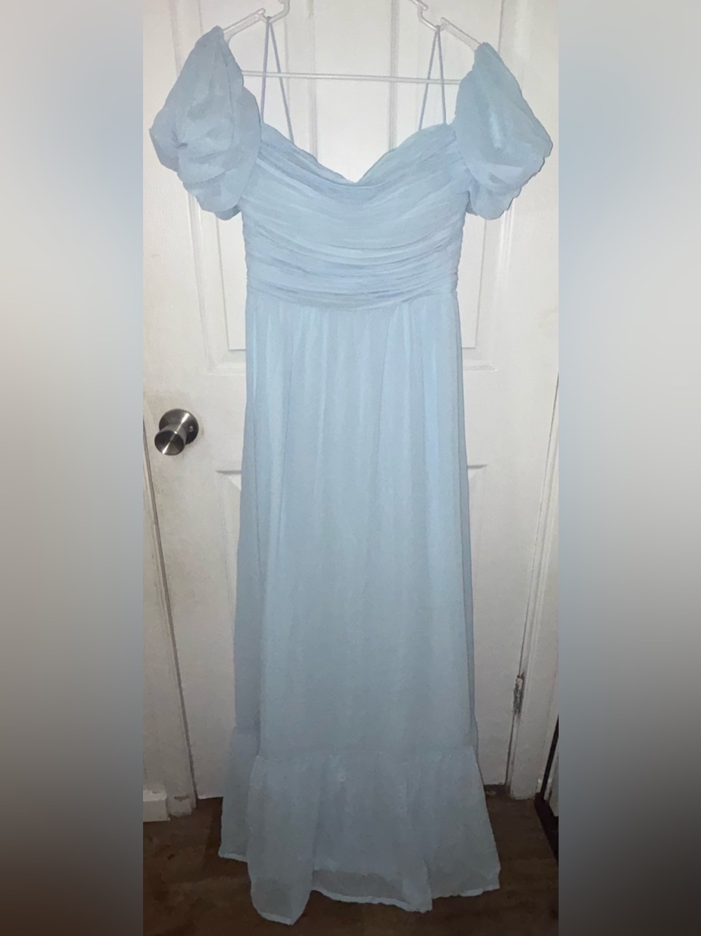 Giffniseti Sky Blue Off-Shoulder Maxi Dress